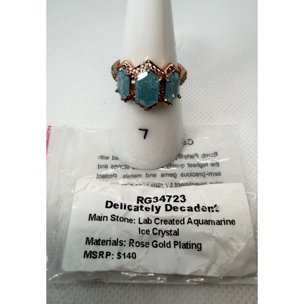 Bomb Party Delicately Decadent Aquamarine Ice Crystal Ring RG34723 Rose Gold 7 - Picture 2 of 5